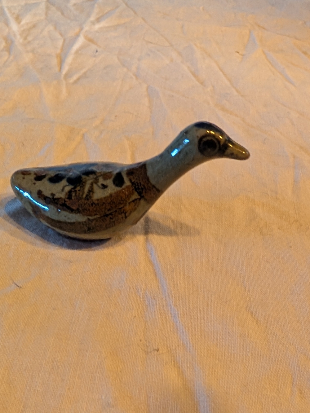2/16$ Vintage Glazed Ceramic Bird in Green and Brown